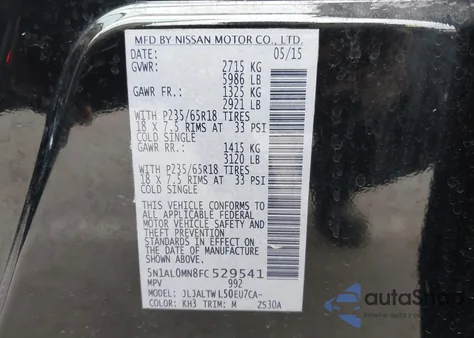 2015 Infiniti Qx60 from USA, damaged, VIN 5N1AL0MN8FC529541
